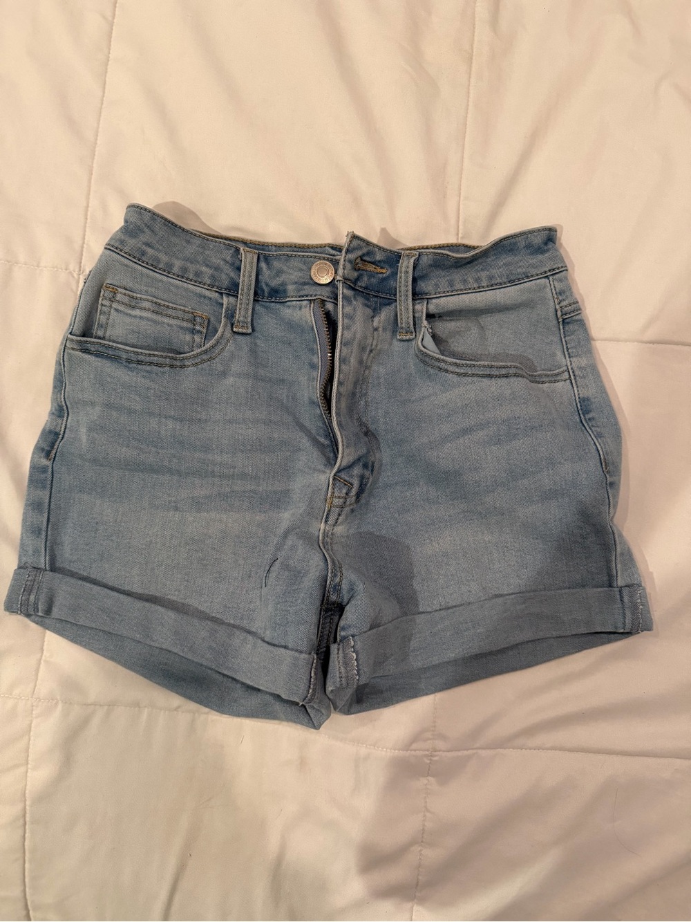 Forever 21 Light Blue Denim High-Rise Rolled Hem Shorts